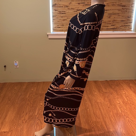 Black With Gold Chain Design Duster With Hair Tie In Matching Print Size M - Picture 5 of 7